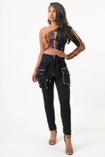 Load image into Gallery viewer, Sleeve Front Tie Black Denim Cargo Pants Jeans X-Large Size.