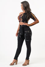 Load image into Gallery viewer, Sleeve Front Tie Black Denim Cargo Pants jeans Medium Size .