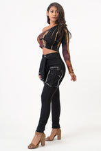 Load image into Gallery viewer, Sleeve Front Tie Black Denim Cargo Pants Jeans Large Size .