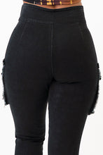 Load image into Gallery viewer, Sleeve Front Tie Black Denim Cargo Pants Jeans Large Size .