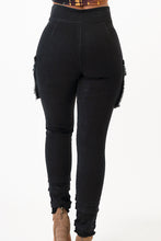 Load image into Gallery viewer, Sleeve Front Tie Black Denim Cargo Pants Jeans Large Size .