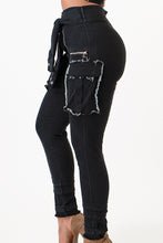 Load image into Gallery viewer, Sleeve Front Tie Black Denim Cargo Pants Jeans  Small Size .