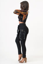 Load image into Gallery viewer, Sleeve Front Tie Black Denim Cargo Pants Jeans X-Large Size.