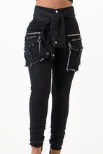 Load image into Gallery viewer, Sleeve Front Tie Black Denim Cargo Pants Jeans  Small Size .