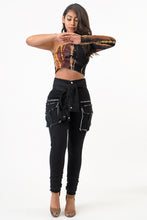 Load image into Gallery viewer, Sleeve Front Tie Black Denim Cargo Pants Jeans X-Large Size.