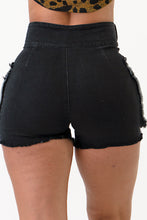 Load image into Gallery viewer, Sleeve Front Tie Black Denim Cargo Shorts Jeans X-Large Size .