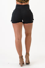 Load image into Gallery viewer, Sleeve Front Tie Black Denim Cargo Shorts  jeans Large Size .
