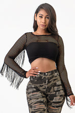 Load image into Gallery viewer, Fish Net Long Sleeve Top With Fringe Small