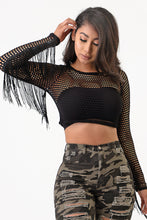 Load image into Gallery viewer, Fish Net Long Sleeve Top With Fringe Small