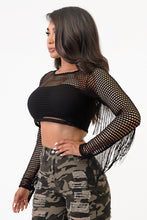 Load image into Gallery viewer, Fish Net Long Sleeve Top With Fringe Small