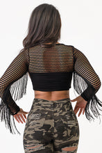 Load image into Gallery viewer, Fish Net Long Sleeve Top With Fringe X-Large