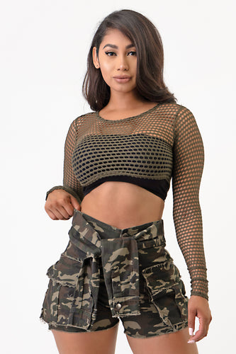 Sleeve Front Tie Camouflage Cargo Shorts Small Size .