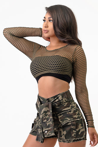 Sleeve Front Tie Camouflage Cargo Shorts Medium Size .