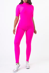 PK RIBBON  Special Total Work out Yoga Clothing Set Sexy  Lovely Neon Pink Color L.XL.