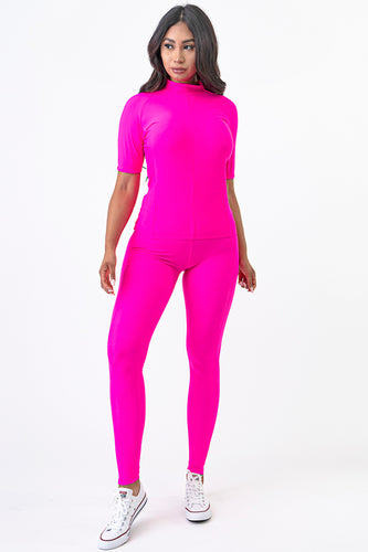 PK RIBBON  Special Total Work out Yoga Clothing Set Sexy  Lovely Neon Pink Color L.XL.