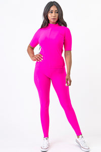 PK RIBBON  Special Total Work out Yoga Clothing Set Sexy  Lovely Neon Pink Color L.XL.