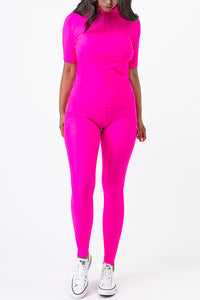 PK RIBBON  Special Total Work out Yoga Clothing Set Sexy  Lovely Neon Pink Color L.XL.