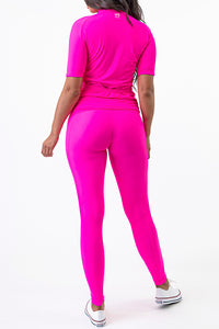 PK RIBBON  Special Total Work out Yoga Clothing Set Sexy  Lovely Neon Pink Color L.XL.