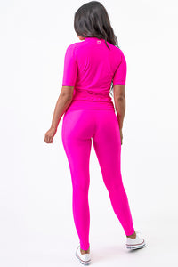 PK RIBBON  Special Total Work out Yoga Clothing Set Sexy  Lovely Neon Pink Color L.XL.